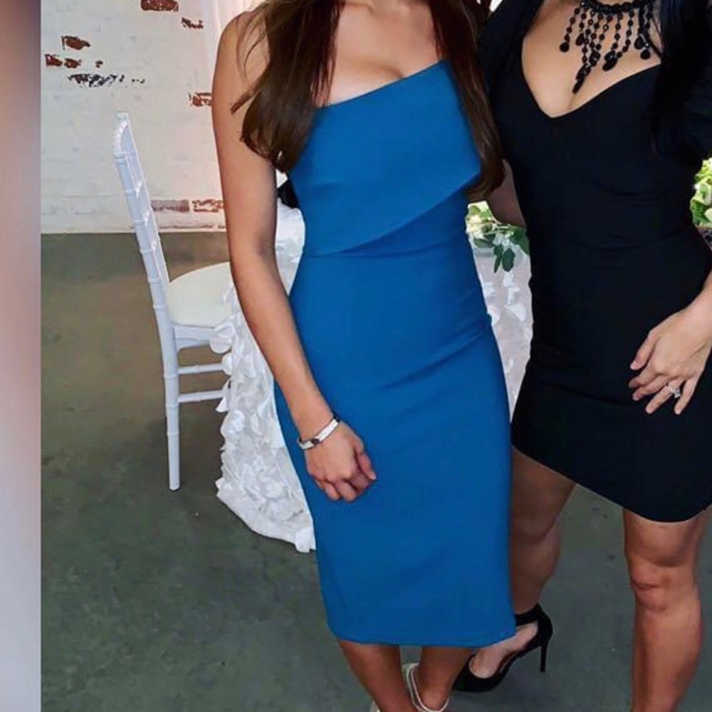 Likely teal one shoulder asymmetrical Midi dress